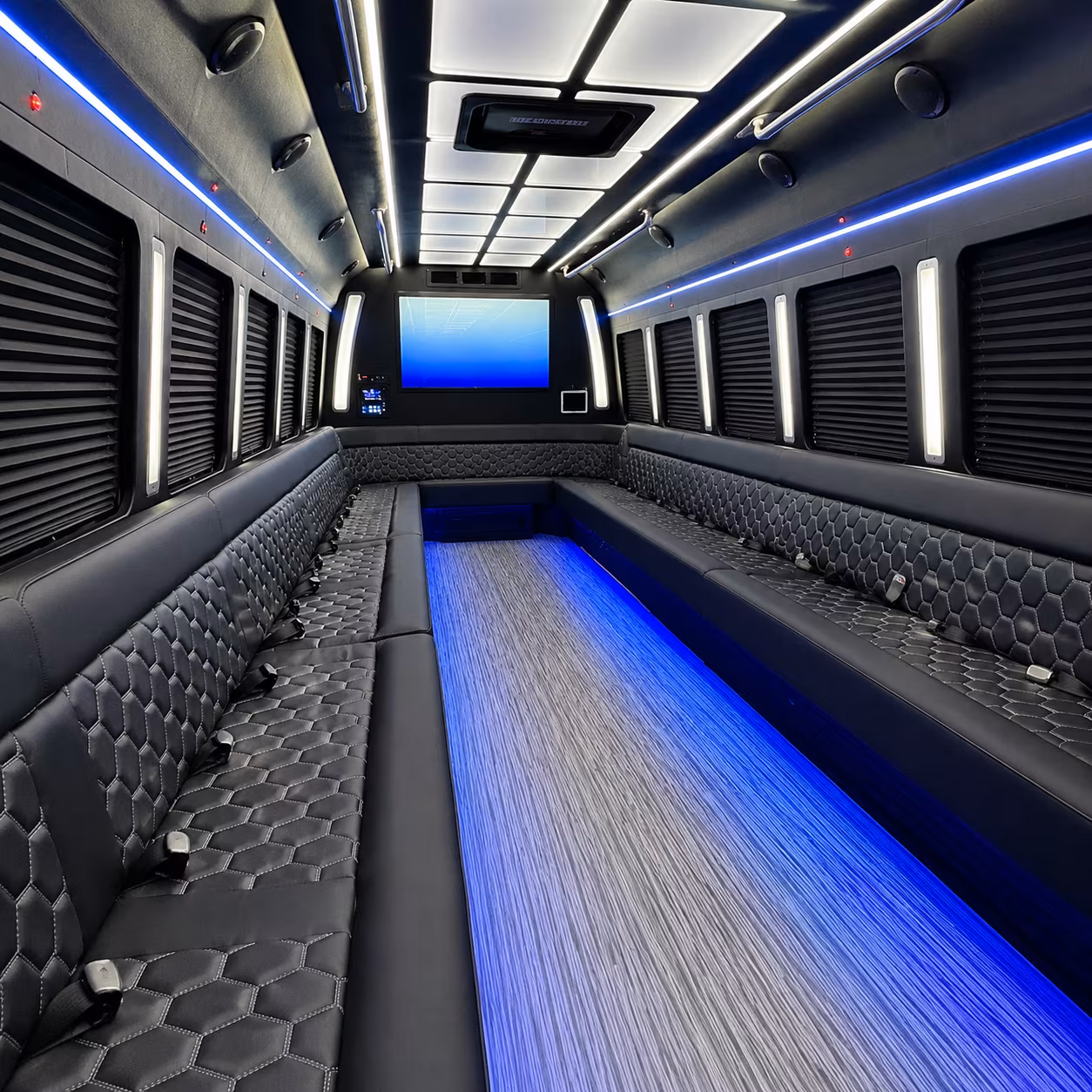 stonecrest 50 passenger party bus inside